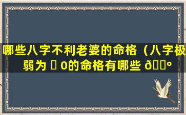 哪些八字不利老婆的命格（八字极弱为 ☘ 0的命格有哪些 🌺 ）